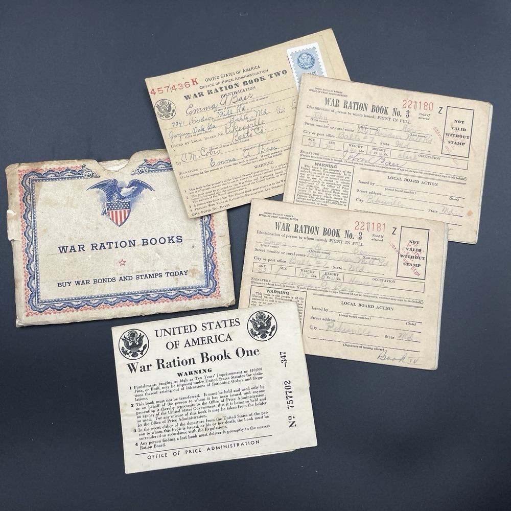 WWII‎ War Ration Book Lot Emma & John Baer Cloverland Dairy Holder Maryland 1062